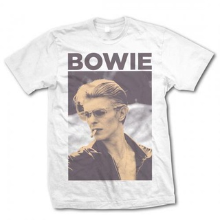 เสื้อยืดผ้าฝ้าย เสื้อยืด ลาย David Bowie Smoking สีขาว
