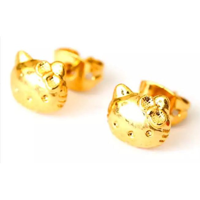 TANITTgemsต่างหูเนื้อทองเหลืองแท้24Kgpลายแมวพร้อมใบรับประกันสินค้า