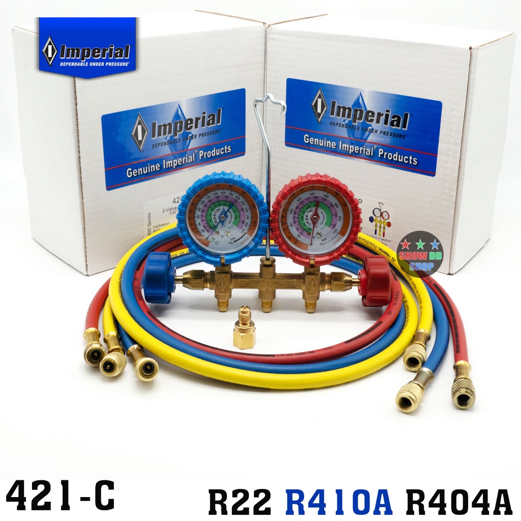 ชุดเกจ์วัดน้ำยาแอร์ Imperial อิมพีเรียล รุ่น 421-C พร้อมสาย 60'' 3 เส้น Guages SERVICE MANIFOLD & GAUGES 421-C
