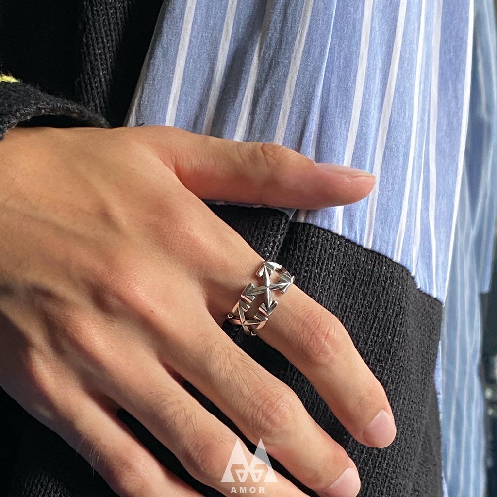 ปิด แหวนลูกศรสีขาว แฟชั่นแหวนเรียบง่ายชายฮิปฮอปเก่าเปิดปรับชนกลุ่มน้อยแหวนเดียวยุโรปและอเมริกา