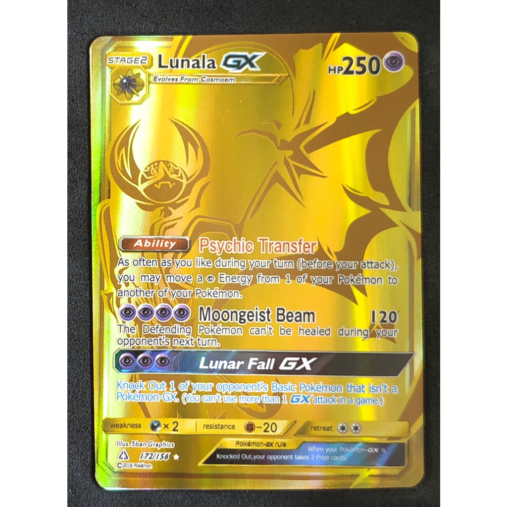 Lunala (Gold) - Ultra Rare GX Card 172/156 ลูนาอาลา Pokemon Card Gold Flash Light (Glossy) ภาษาอังกฤษ