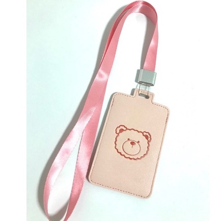 BEAR PINK  ที่ใส่บัตร พร้อมสายคล้องคอ ลาย BEAR PINK สำหรับ บัตร 6x8 cm  MNN