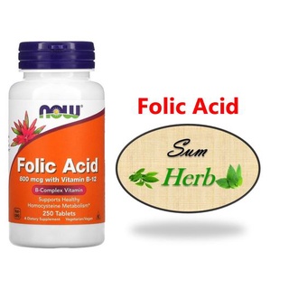 (พร้อมส่ง) NOW Foods Folic Acid -- 800 mcg - 250 Tablets. วิตามินบี 9 กรดโฟลิก สร้างเม็ดเลือดแดง การแบ่งตัวของเซลล์