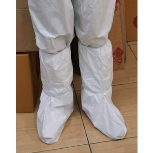 ถุงคลุมเท้า ถุงใส่เท้า Leg Cover สีขาว  Boot Cover สีขาว มี/ไม่มี แถบฟ้า  หนา50-60แกรม เคลือบกันน้ำ
