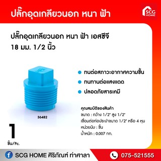 [9.15โค้ดPSU3ลดเพิ่ม3บาท]ปลั๊กอุดเกลียวนอก หนา ฟ้า เอสซีจี 18 มม. 1/2 นิ้ว