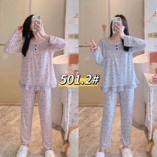ชุดนอนขายาว  แขนยาว ผ้ายืดสแปนเด็กซ์ เนื้อนุ่ม สไตล์วินเท็จ  น่ารัก