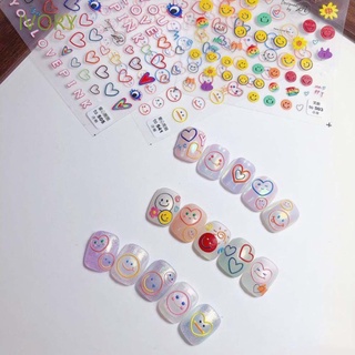 IVORY Colorful Nail Art Decoration Smiley Face DIY Nail Art Desgin 5D Engraved Nail Sticker Cute Love Slider Decal Cartoon Adhesive Manicure Accessories