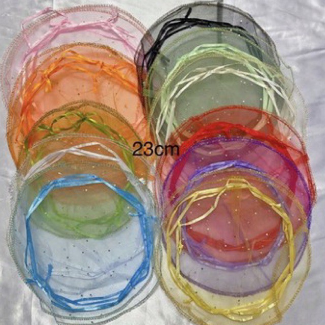 ถุงกลม23cm. แพ็คละ100ใบใช่ห่อของชำร่วย ใส่ของขนาดกล่องพระสูง2ซม.*กว้าง4ซม.*ยาว5.5 ซม.