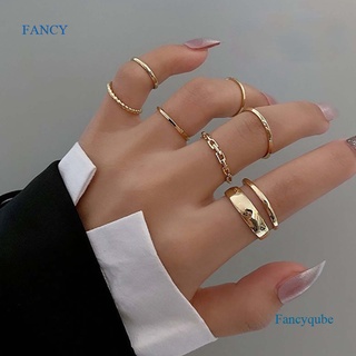 Fancy ชุดแหวนโลหะ ทรงกลม เปิดนิ้วมือ เครื่องประดับแฟชั่น ของขวัญแต่งงาน สําหรับผู้หญิง 7 ชิ้น