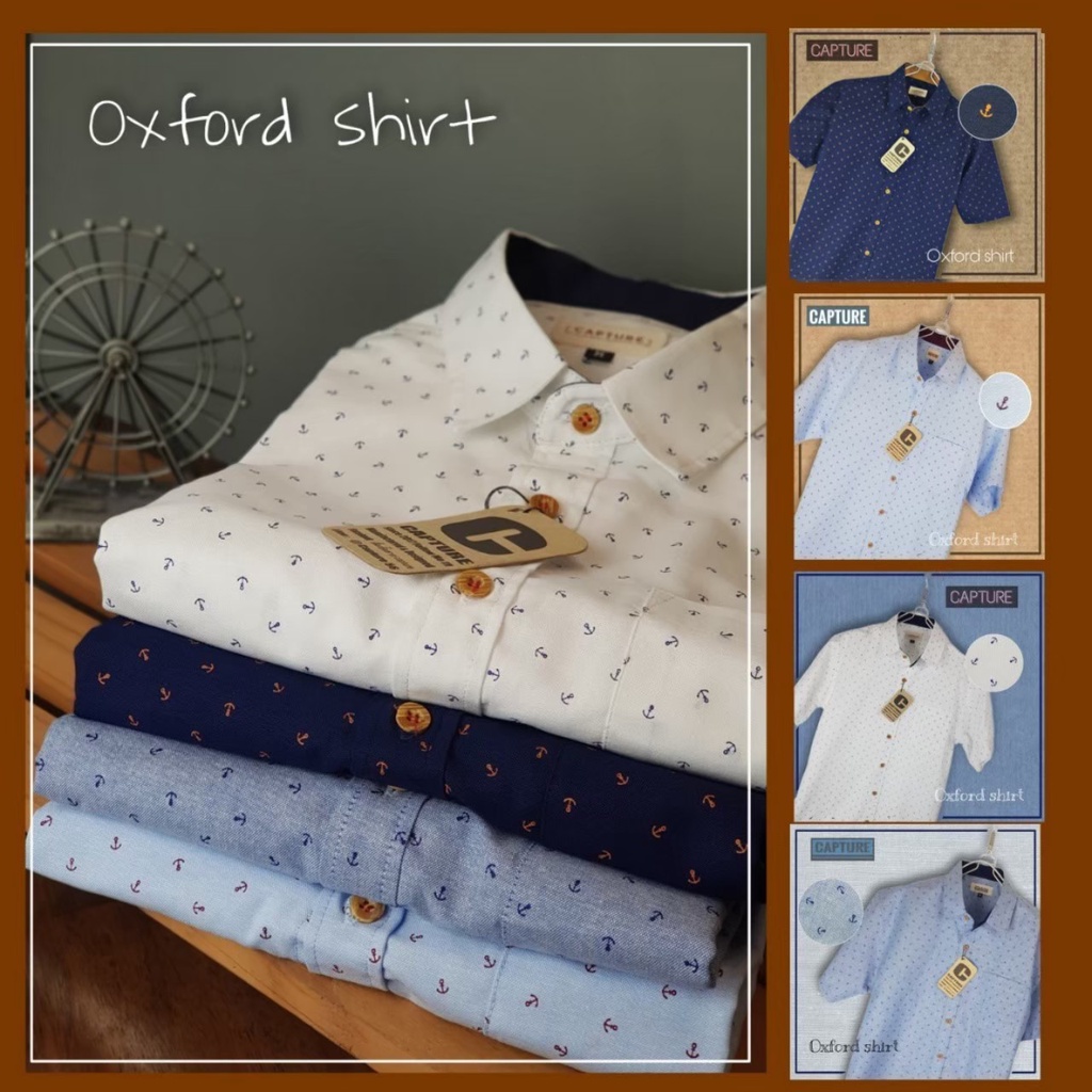 เสื้อเชิ้ตแขนสั้น คอปก ผ้า Oxford ลายสมอ มีถึงไซส์ 4XL