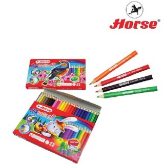 HORSE ตราม้า ดินสอสีไม้สั้น 24 สี+กบเหลา กล่องแดง จำนวน 1 กล่อง