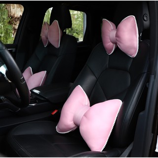 Bowknot car headrest pillow universal plush pillow waist pillow neck pillow car interior cute headrest pj8J