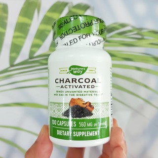 ถ่านกัมมันต์ Charcoal Activated 560 mg 100 Capsules (Natures Way®)