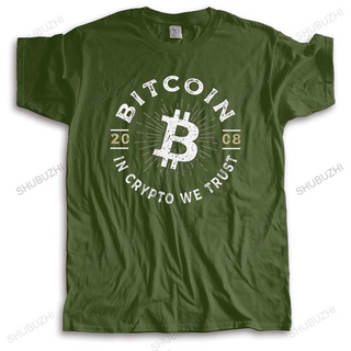 ROUND คอลูกเรือเสื้อยืดแขนสั้นลําลอง ผ้าฝ้ายแท้ พิมพ์ลาย Bitcoin In Crypto We Trust สไตล์วินเทจ สําหรับผู้ชาย-4XL