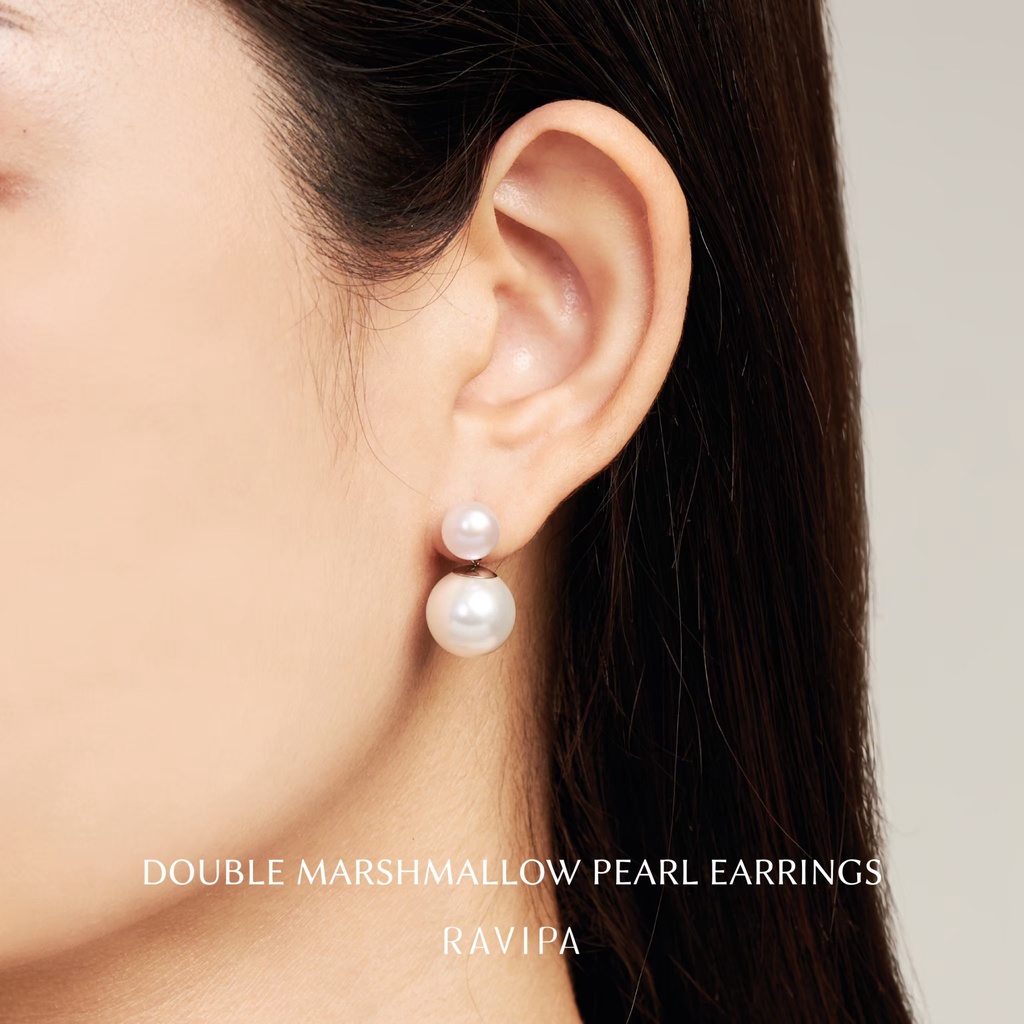 Ravipa | Double Pearl Earring - ต่างหูมุกน้ำจืดแท้
