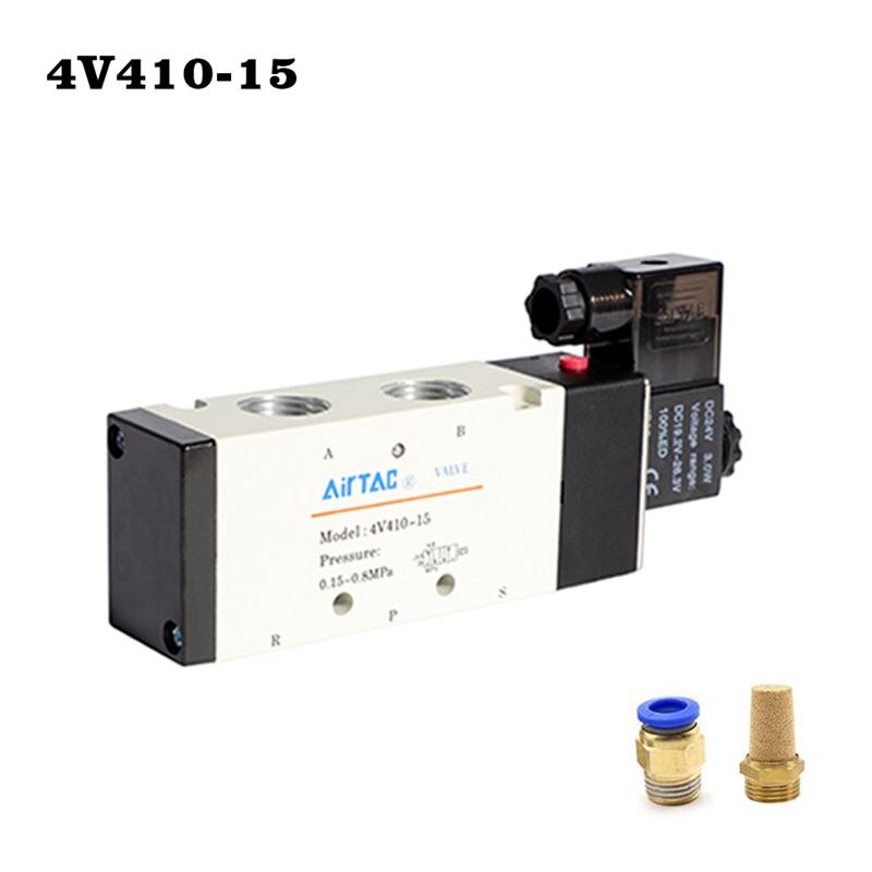 คุณภาพสูง DC 12V 24V นิวเมติกโซลินอยด์วาล์ว 4V410-15 Muffler 4 มม.6 มม.8 มม.10 มม.12 มม.Quick Fittin