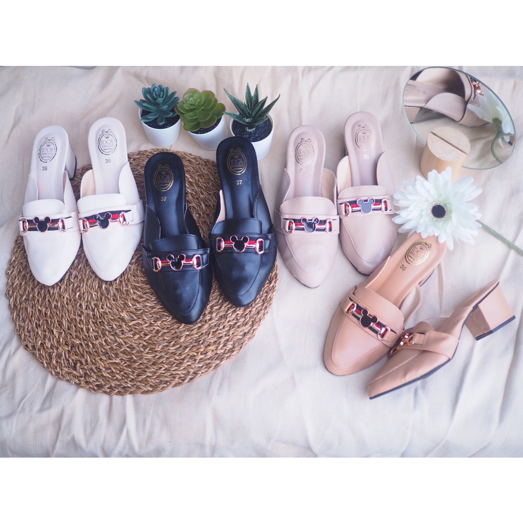 พร้อมส่ง(รองเท้าส้นสูงแต่งอะไหล่ แบบเปิดส้น)ทรงสวยใส่สบายค่ะ