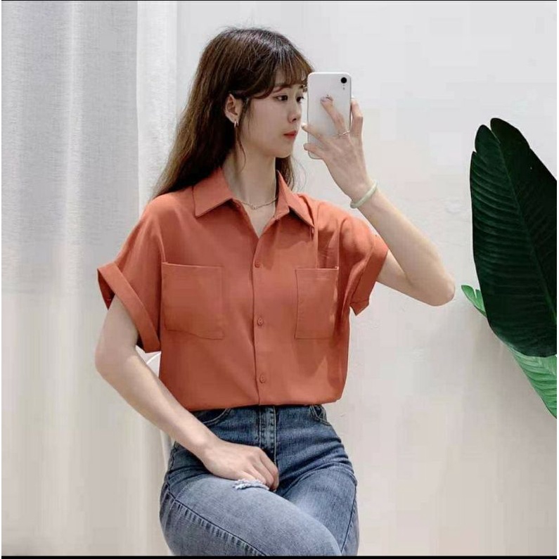 เสื้อเชิ้ตคอปก กระดุมผ่าหน้า แขนแต่งพับเบิ้ลกระเป๋า2ข้าง ใช้งานได้จริง ผ้านิ่มใส่สบาย ยับยาก อก39-40