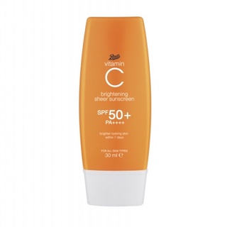 กันแดด Boots  Vitamin C Brightening Sheer Sunscreen SPF50+ PA++ 30ml. สูตรบางเบา ไม่อุดตัน