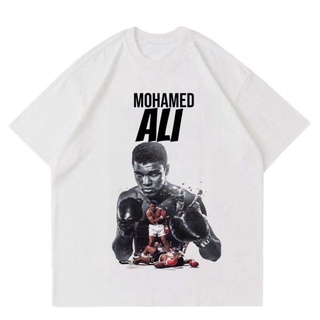 เสื้อยืดสีขาวMuhammad ALI เสื้อเชิ้ต | มวย | เสื้อยืดคอกลม แขนสั้น ผ้าฝ้าย แบบนิ่ม พิมพ์ลาย DTG สีขาว ดํา สไตล์วินเทจ สํ