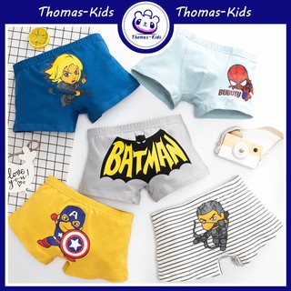 [THOMAS Kids] กางเกงบ็อกเซอร์ ผ้าฝ้าย ลายการ์ตูนซูเปอร์ฮีโร่ แบทแมน เพื่อความปลอดภัย สําหรับเด็กผู้ชาย อายุ 3-12 ปี ขายส่ง 5 ชิ้น