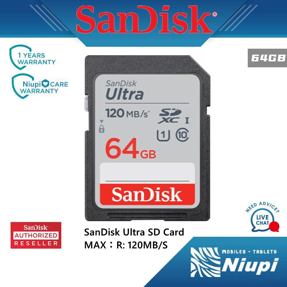 SanDisk Ultra SD Card 64GB Class 10 Speed 120MB/s (SDSDUN4-064G-GN6IN) |  Shopee Thailand