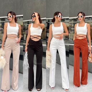 Rebecca high-waist pants🔥(390฿ฟรีส่ง) กางเกงขายาวทรงขาม้า ทรงสวยมาก ดีเทลช่วงเอวเว้าเล็กน้อยและแต่งเชือกริบบิ้นพันเอว