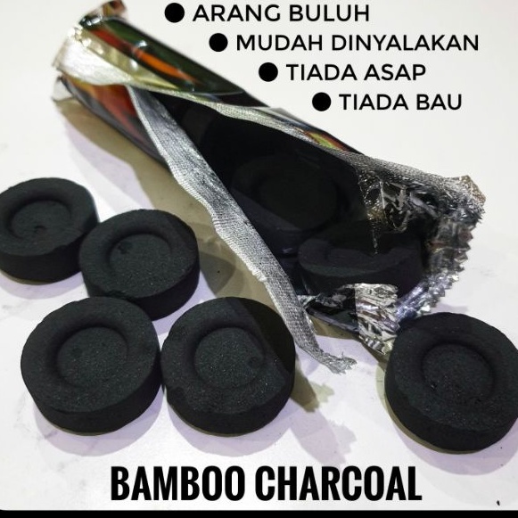 BAMBOO 1 SACHET (10PCS) ROUND BAMBOO CHARCOAL LASTS 1 HOUR, EASY TO LIGHT, NO SMOKE & ODOR, CHARCOAL