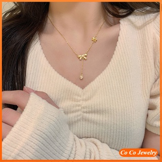 Cocojewelry สร้อยคอโซ่ ประดับโบว์ เพชร สีทอง หรูหรา แฟชั่น