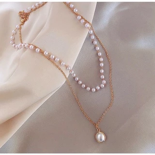 พร้อมส่ง เครื่องประดับแฟชั่น สร้อยไข่มุก จี้ไข่มุก สร้อยคอ 2 ชั้น ผู้หญิงเกาหลี