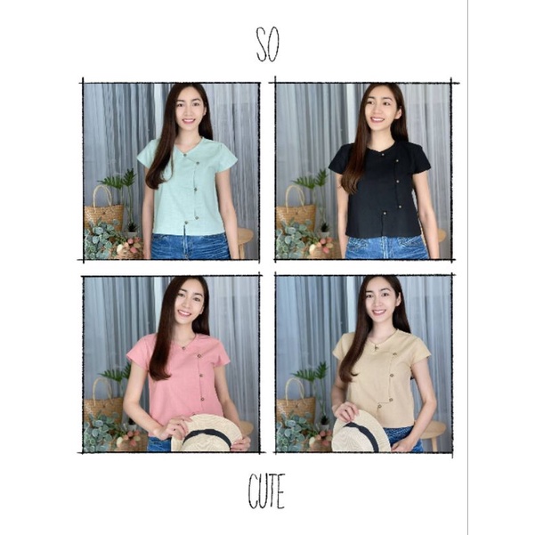 เสื้อ ผ้าฝ้ายคอกลม ทรงป้ายข้าง