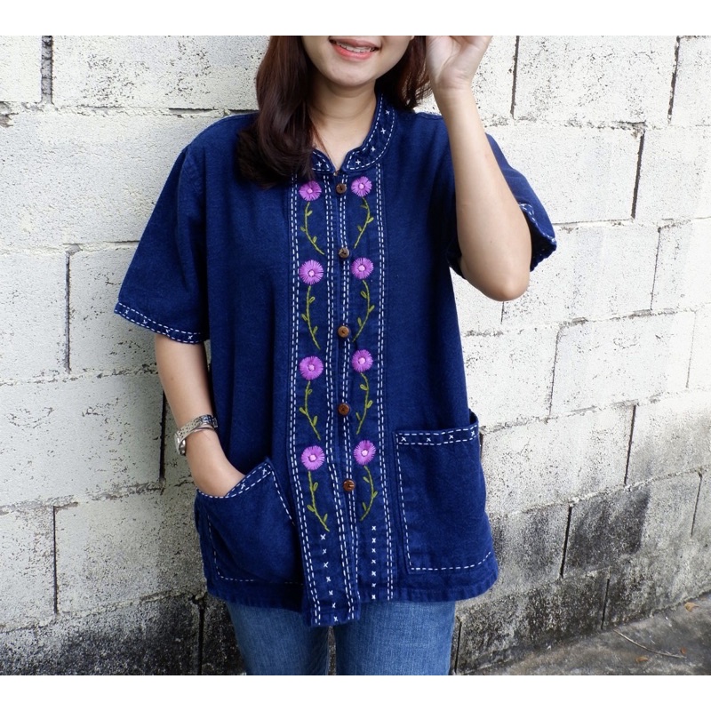 เสื้อหม้อฮ่อมฟอกนุ่ม❎งานปักมือ‼️อก40-58“💜ลายขายดี‼️ใส่สบายทั้งชายหญิง✴️สินค้ามาใหม่✴️