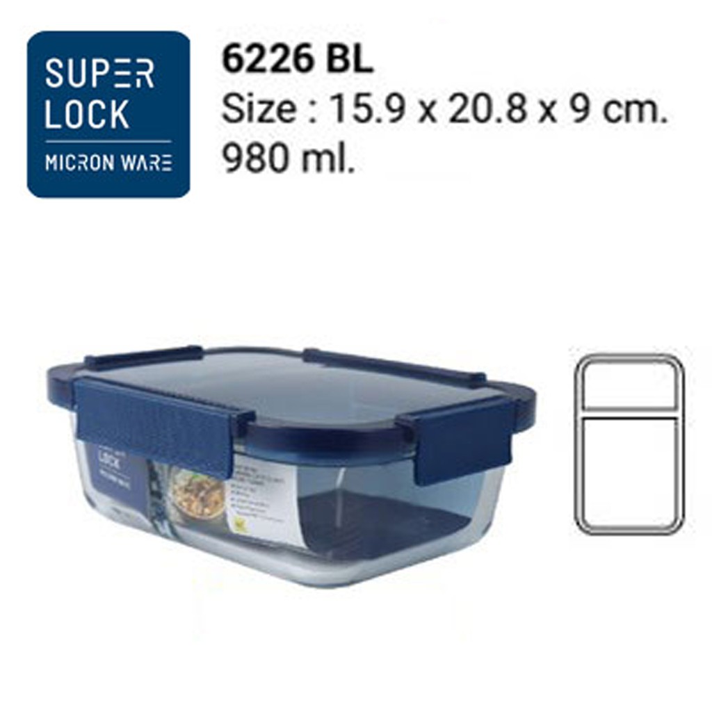 Superlock Glass รุ่น 6226 กล่องแก้วถนอมอาหารมีช่องแบ่ง 2 ช่อง ทรงผืนผ้าล็อก 2 ชั้นรุ่น Color Series 