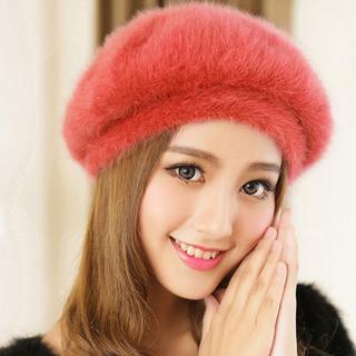 Fur beret beanie hat (red)