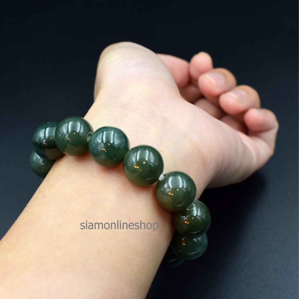 JADE หยกพม่าแท้ โทนสีเขียวเข้ม ขนาด 12 มม. เกรดพรีเมียม by siamonlineshop - รูปที่ 5