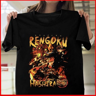 ย้อนยุคเสื้อยืดคอกลม พิมพ์ลายการ์ตูนอนิเมะ Demon Slayer Rengoku Kimetsu No Yaiba สําหรับผู้ชายS-5XL