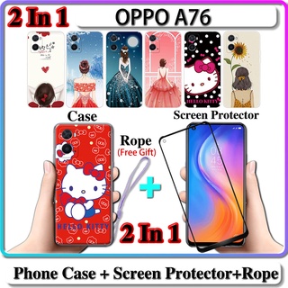 2 IN 1 เคส OPPO A76 เคส พร้อมกระจกนิรภัยโค้ง ป้องกันหน้าจอเซรามิค สําหรับเด็กผู้หญิง และคิตตี้