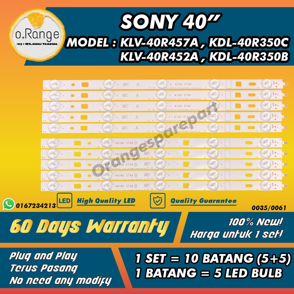 / KDL-40R350C KLV-40R452A KLV-40R457A KDL-40R350B SONY 40" (TV LAMP) LED TV BACKLIGHT 40R 40" (452A 