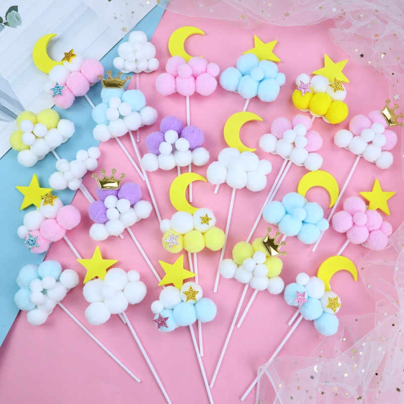 Moon Star Hair Ball Cloud เค้กตกแต่งใส่โฟม Rainbow Ball วันเกิดขนมตกแต่งตาราง