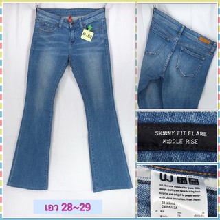 🍃🌸🍃M52 👖กางเกงยีนส์ขาม้าผ้ายืด UNIQLO /B000 แบรนด์เนมแท่มือสองญี่ปุ่น เอว28~29