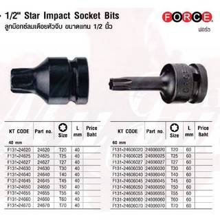 FORCE ลูกบล็อก ลูกบล็อค ลูกบล๊อก ลูกบ๊อกซ์ลมเดือยหัวจีบ (Torx) ขนาดแกน 1/2 นิ้ว