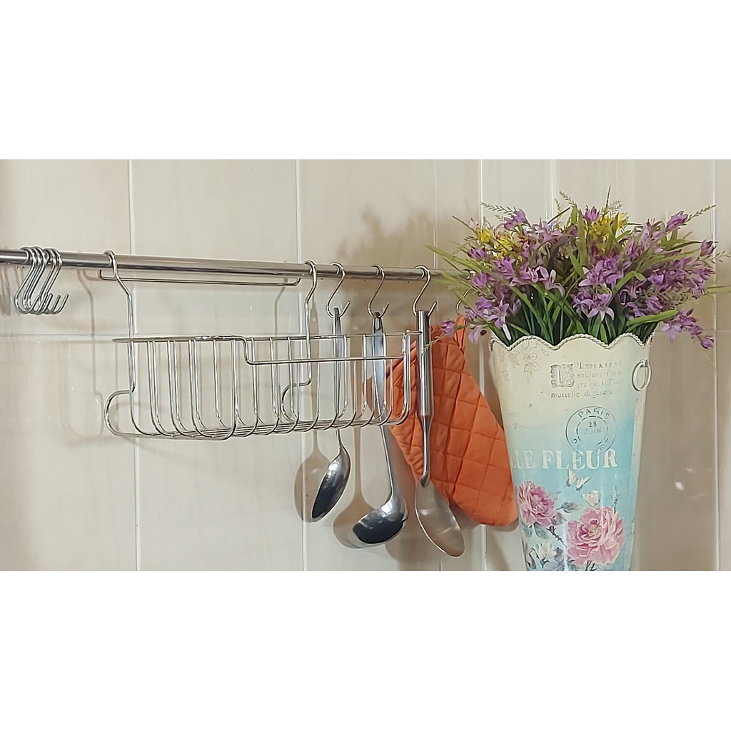 Kowa homeware ราวแขวนอเนกประสงค์ติดผนัง ขนาด 100 ซม.แถมตะขอตัว S 5 ชิ้น Stainless Steel SUS 304 100% - รูปที่ 5