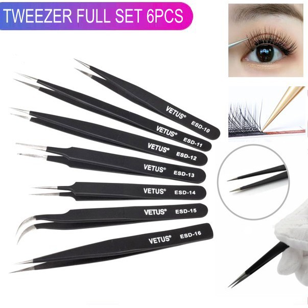 22 บาท 6pcs Different size Vetus ESD Tweezers Tweezer Anti-Static tweezers ESD 10 11 12 13 14 ESD 15 Beauty