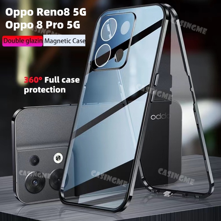 เคสโทรศัพท์มือถือ แบบฝาพับแม่เหล็ก ป้องกันกล้อง สองด้าน สําหรับ Oppo Reno8 5G Reno 8Pro 8 Pro 7Z Ren