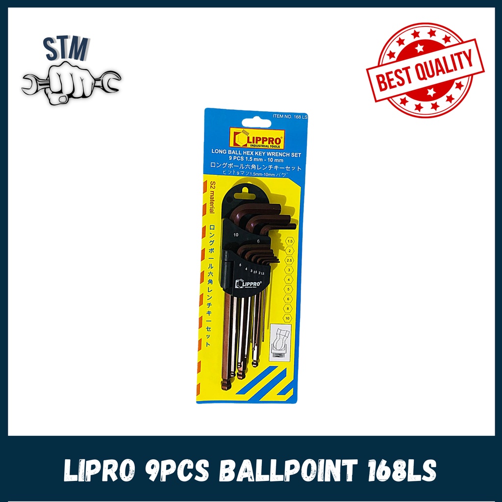 LIPPRO L-WRENCH SET BALLPOINT LONG SET 9PCS 168LS