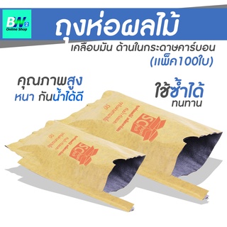 ถุงห่อผลไม้ (แพ็ค 100 ใบ) ถุงห่อผลไม้กันแมลง ถุงห่อผลไม้กันน้ำ ถุงห่อมะม่วง ถุงคาร์บอน