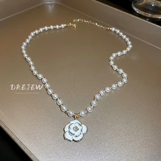DREJEW สร้อยคอโซ่ทอง 18K จี้ไข่มุก ดอกไม้ ประดับเพชร สไตล์ฝรั่งเศส หรูหรา