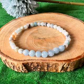 &lt;A002&gt; aquamarine/amazonite กำไลข้อมือหินแท้อความารีน อมาโซไนท์ (กำไลข้อมือน่ารัก กำไลข้อมือหินมงคล)