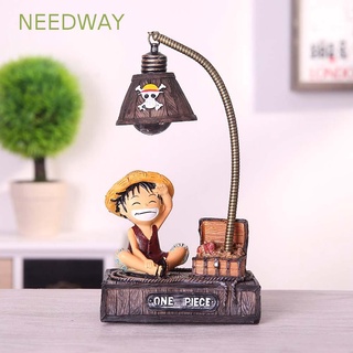 Needway โมเดลฟิกเกอร์เรซิ่น รูปปั้นอนิเมะลูฟี่น่ารัก มีไฟกลางคืน สําหรับตกแต่งบ้าน