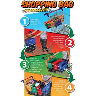 Shopping Bag Supermarket กระเป๋าช็อปปิ้งใส่ของอเนกประสงค์ เซท 4 ใบ ใบใหญ่ ❗️ไม่สามารถเลือกสีได้ กระเป๋าคละสี❗️ได้ถึง4ใบ